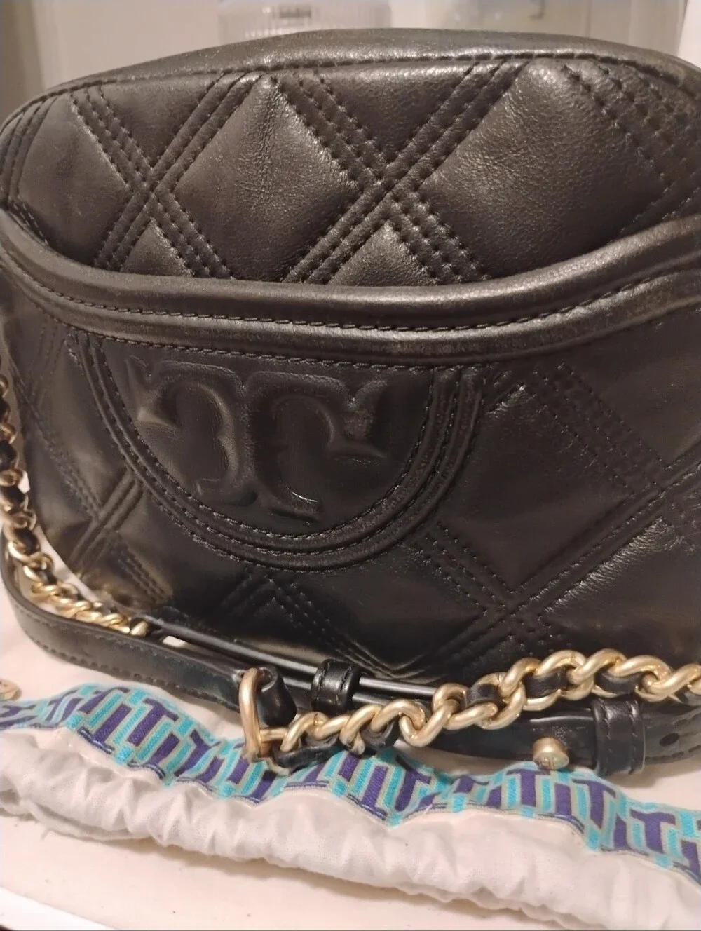 Tory Burch-Soft Flemming Quilted Camera-Crossbody Bag with Chain Strap 🖤(As Is)